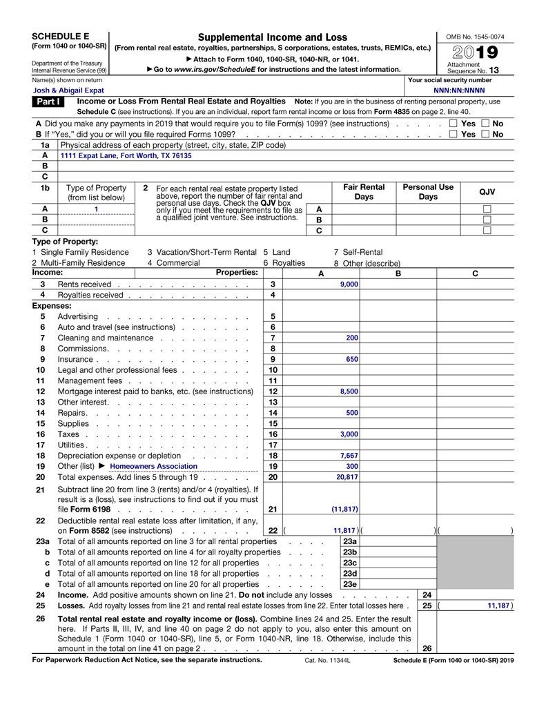 Rental property income taxes via Schedule E form