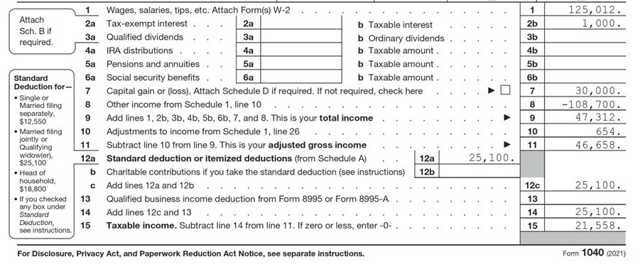 example 1040 tax form filled out
