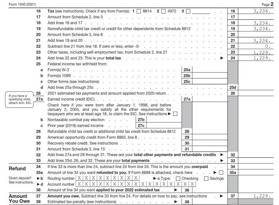 1040 tax form example