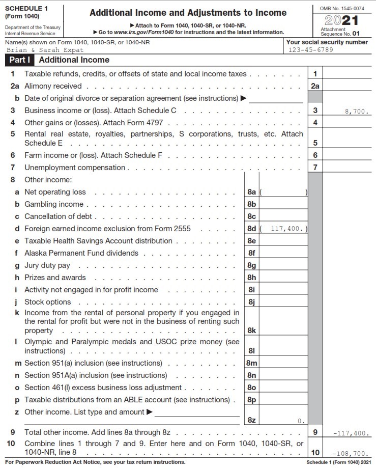 Irs Forms 2022 Schedule 1 Completing Form 1040 And The Foreign Earned Income Tax Worksheet