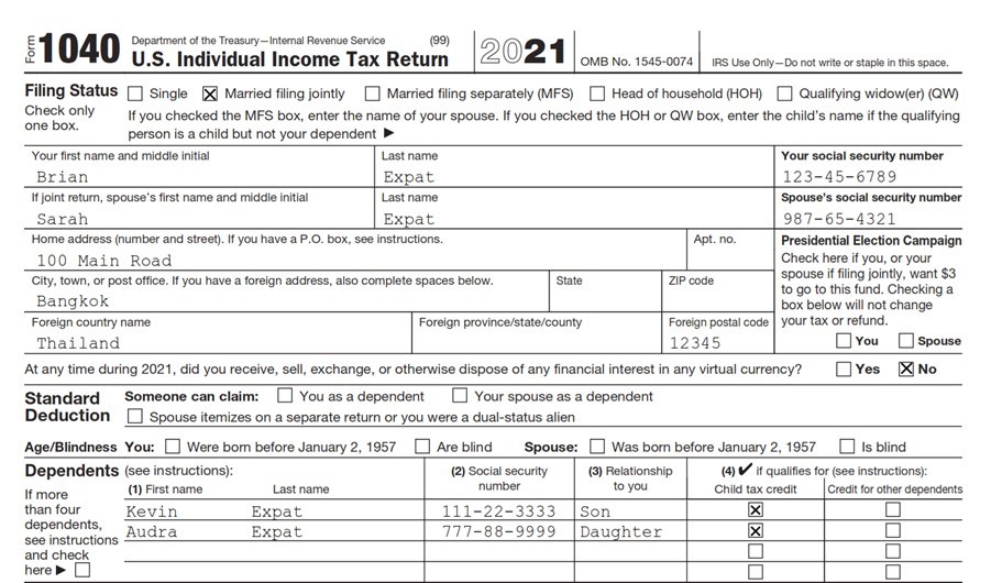 tax form 1040 example