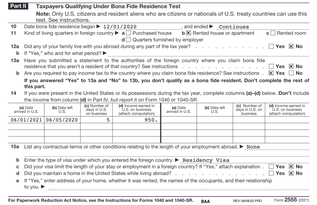 Filing Form 2555 for the Foreign Earned Income Exclusion