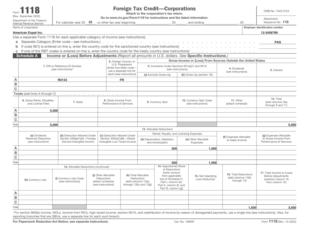 Form 1118 Corporate foreign tax credit