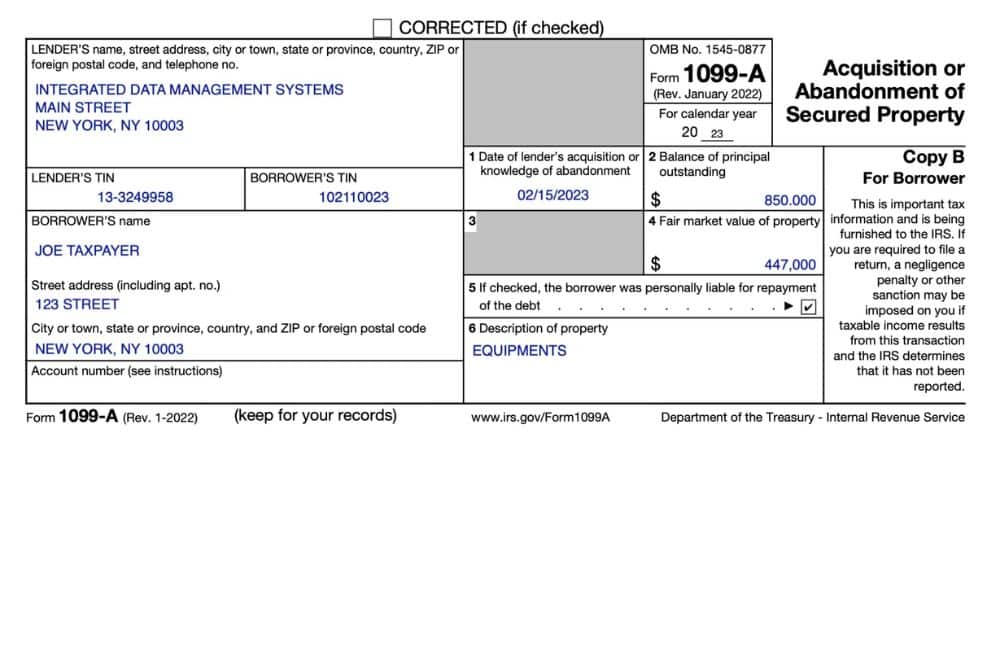 Form 1099 A IRS