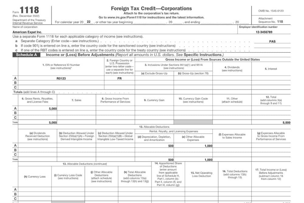 Form 1118: Claiming the Foreign Tax Credit for Corporations