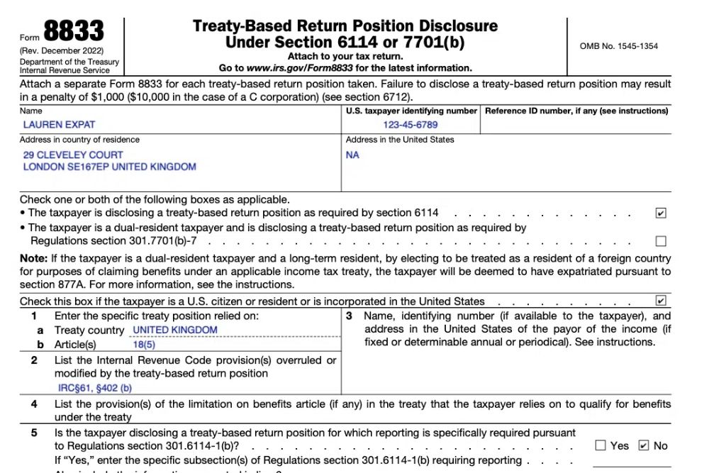 Form 8833 IRS