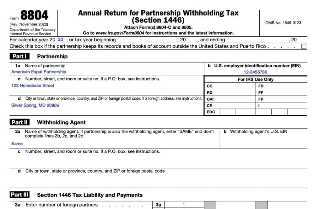 Form 8804 IRS