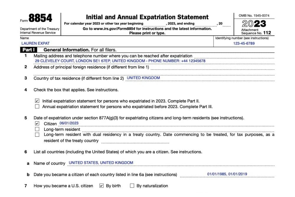 Form 8854 IRS