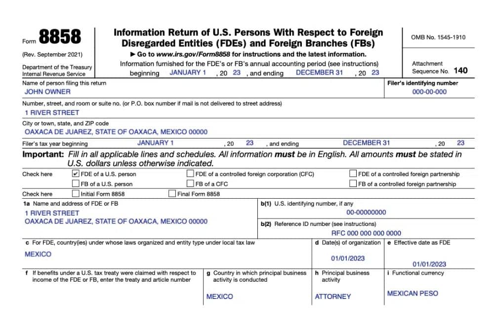 Form 8858 IRS