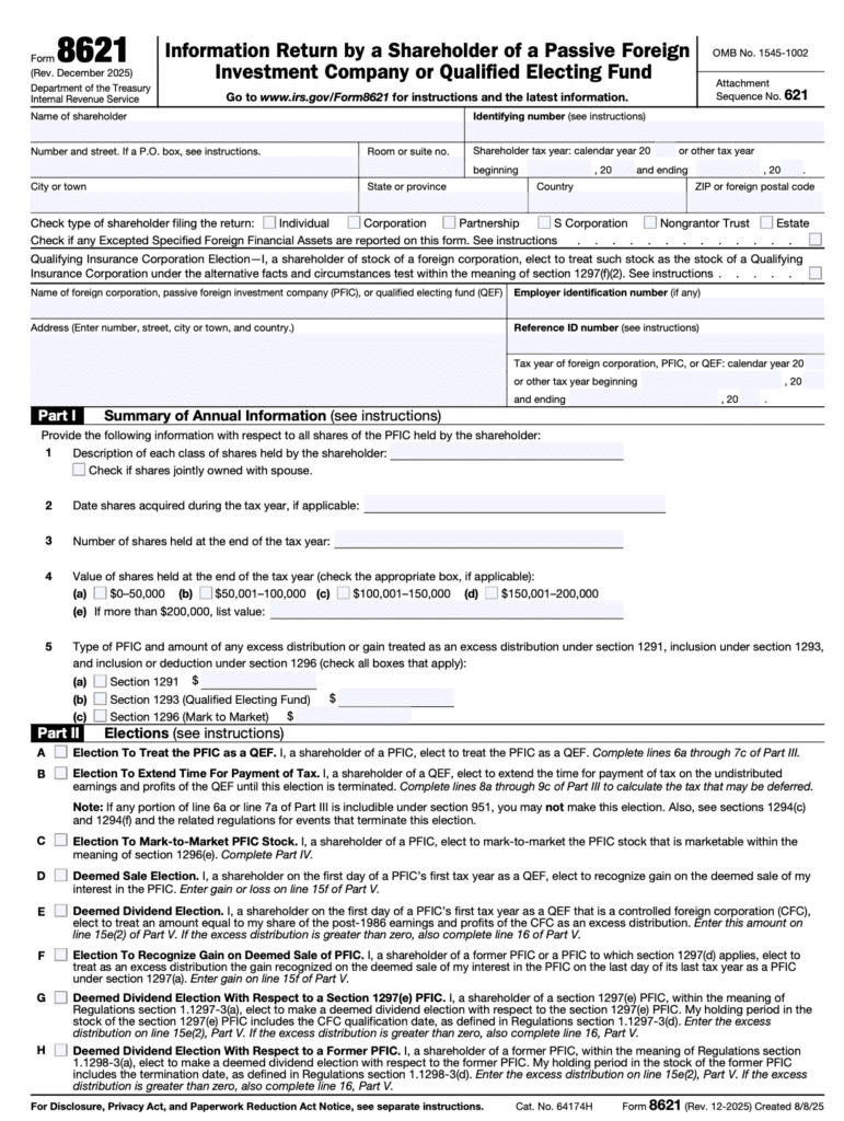 Form 8621 Pat 1 and 2