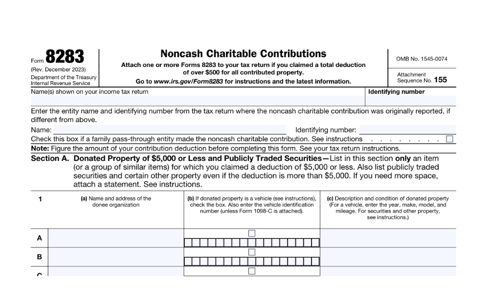 Form 8283: How to Claim a Tax Deduction for Noncash Charitable Contributions 