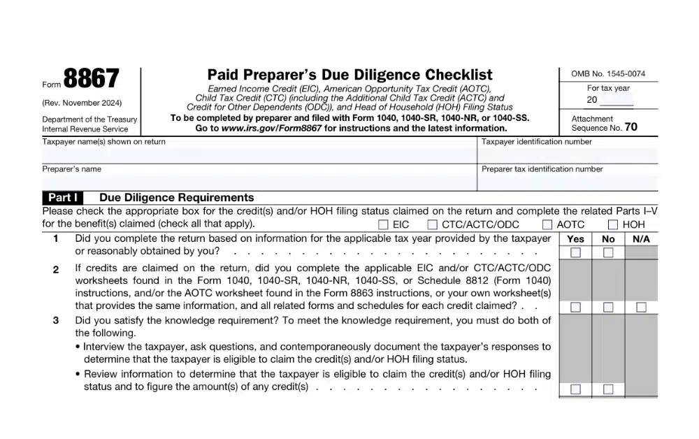 Form 8867 Explained: The Due Diligence Checklist That Protects Your Tax Return