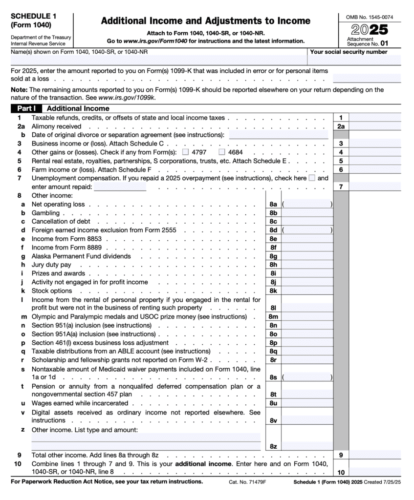 Form 1040 Schedule 1 Part 1