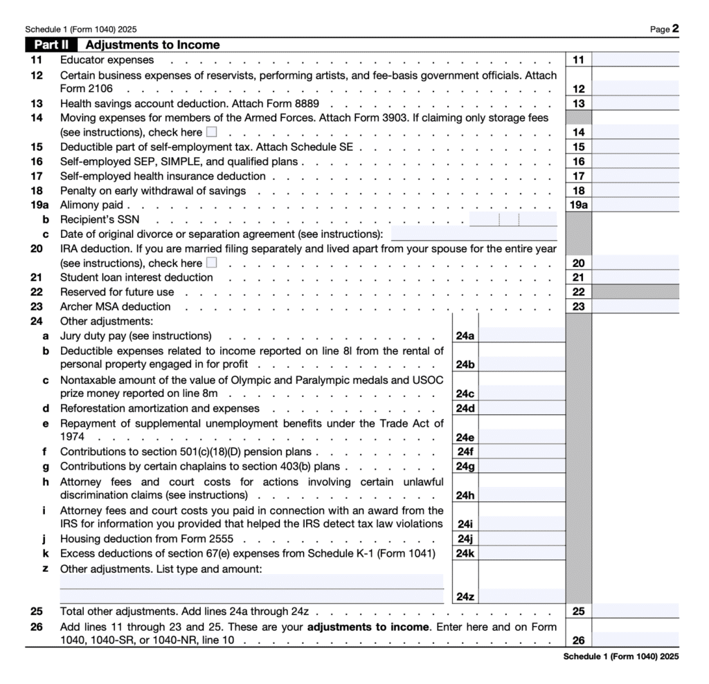 Form 1040 Schedule 1 Part 2