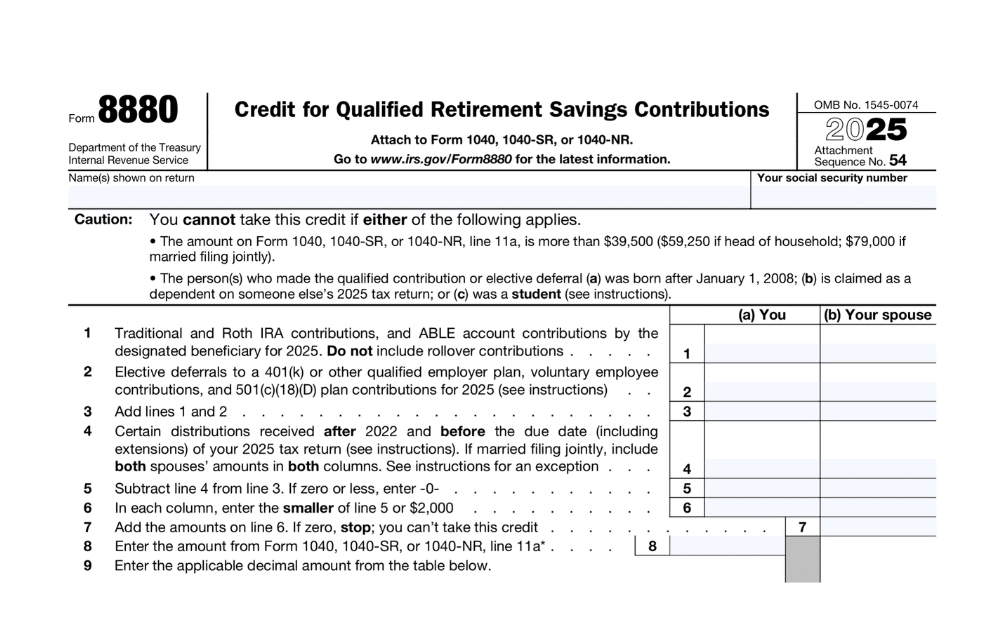 Form 8880 Claims the Saver’s Credit, Worth Up to $1,000 Per Person