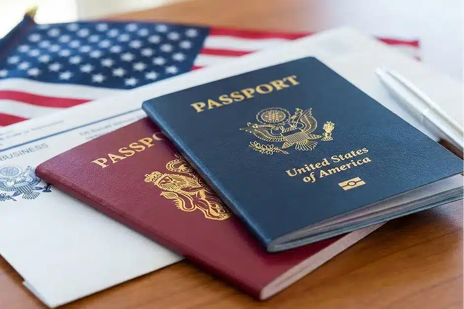 U.S. and foreign passports placed on top of a government document, symbolizing the dual citizenship bill and proposed Exclusive Citizenship Act of 2025.