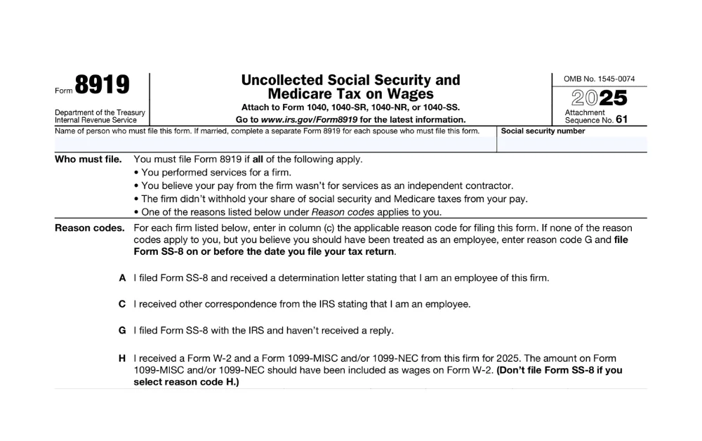 Form 8919 for Expats Explained: Worker Misclassification and Uncollected FICA Tax